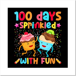 100th Day Of School 100 Days Sprinkled With  Cupcake Girl Posters and Art